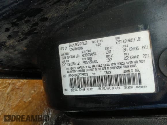 ✅ 2002 Dodge Dakota SLT • VIN: 1B7HG48N82S725133 • Лот: 41025253. Опубликован ранее на IAAI с пробегом Не указан. Бесплатный доступ к архиву аукционных продаж из США и подробный отчёт об истории автомобиля на DreamBid. Изображение 9.