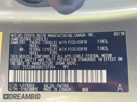 ✅ 2019 Lexus RX 350 • VIN: 2T2ZZMCA5KC137044 • Lot: 43899971. Wystawiony na IAAI z przebiegiem 51 860 mil. Bezpłatny archiwum sprzedaży aukcyjnych z USA i szczegółowy raport historii pojazdu na DreamBid. Zdjęcie 9.