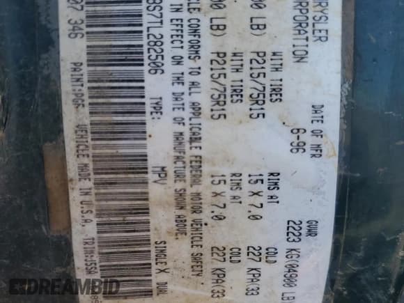 ✅ 1996 Jeep Cherokee Sport • VIN: 1J4FJ68S7TL282506 • Lot: 60746915. Listed on Copart with 200,147 mi. Free auction sales archive from the USA and detailed vehicle history report at DreamBid. Image 13.