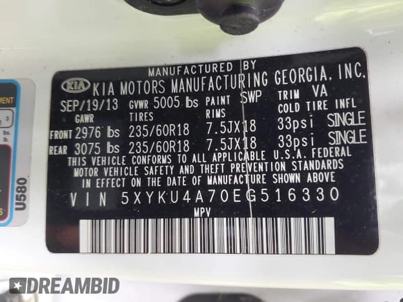 ✅ 2014 Kia Sorento EX • VIN: 5XYKU4A70EG516330 • Lot: 42462400. Listed on IAAI with 146,221 mi. Free auction sales archive from the USA and detailed vehicle history report at DreamBid. Image 9.