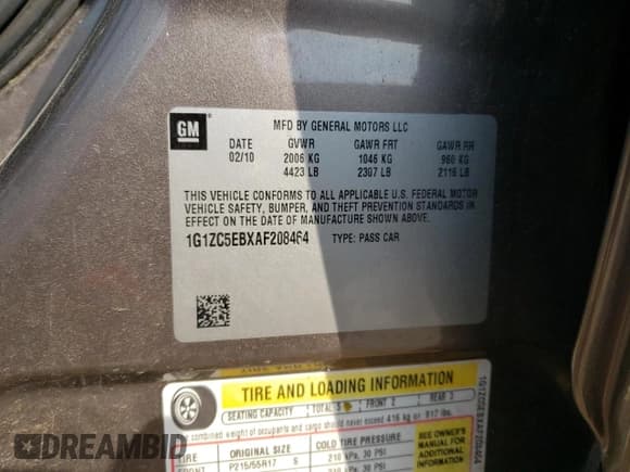 ✅ 2010 Chevrolet Malibu 1LT • VIN: 1G1ZC5EBXAF208464 • Lot: 73840734. Listed on Copart with 203,893 mi. Free auction sales archive from the USA and detailed vehicle history report at DreamBid. Image 12.