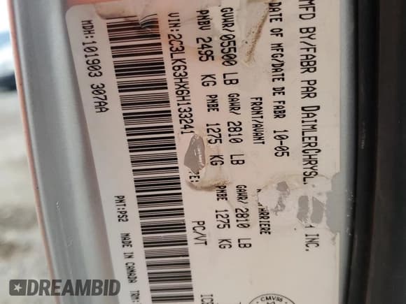 ✅ 2006 Chrysler 300 C • VIN: 2C3LK63HX6H133241 • Lot: 64862485. Wystawiony na Copart z przebiegiem 148 771 mil. Bezpłatny archiwum sprzedaży aukcyjnych z USA i szczegółowy raport historii pojazdu na DreamBid. Zdjęcie 13.