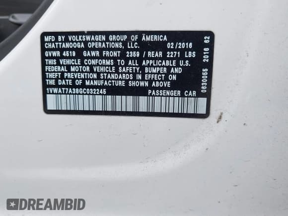 ✅ 2016 Volkswagen Passat S • VIN: 1VWAT7A38GC032245 • Lot: 43557364. Wystawiony na IAAI z przebiegiem 110 307 mil. Bezpłatny archiwum sprzedaży aukcyjnych z USA i szczegółowy raport historii pojazdu na DreamBid. Zdjęcie 9.