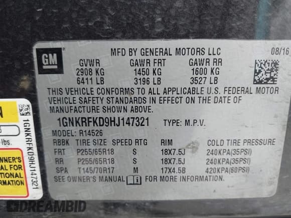 ✅ 2017 Chevrolet Traverse LS • VIN: 1GNKRFKD9HJ147321 • Lot: 42959474. Wystawiony na IAAI z przebiegiem 104 800 mil. Bezpłatny archiwum sprzedaży aukcyjnych z USA i szczegółowy raport historii pojazdu na DreamBid. Zdjęcie 9.