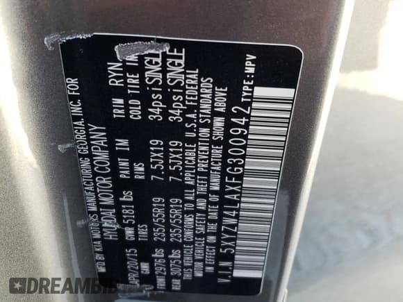 ✅ 2015 Hyundai Santa Fe • VIN: 5XYZW4LAXFG300942 • Лот: 41225833. Опубликован ранее на Copart с пробегом 54 683 миль. Бесплатный доступ к архиву аукционных продаж из США и подробный отчёт об истории автомобиля на DreamBid. Изображение 15.