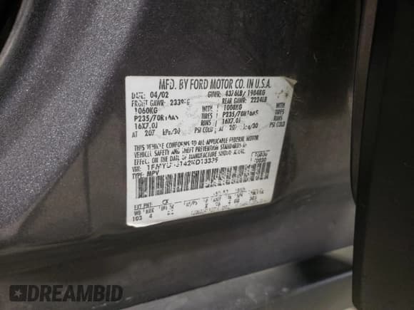 ✅ 2002 Ford Escape XLT Choice • VIN: 1FMYU03142KD13339 • Lot: 91817675. Wystawiony na Copart z przebiegiem 197 729 mil. Bezpłatny archiwum sprzedaży aukcyjnych z USA i szczegółowy raport historii pojazdu na DreamBid. Zdjęcie 13.