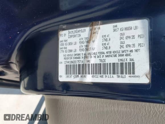 2003 Dodge 1500 ST z VIN 1D7HA18N63S175714, wystawiony jako IAAI lot #42850796 z przebiegiem 223 440 mil mil oraz . Historia ofert i sprzedaży dostępna na DreamBid. Obrazek 9.