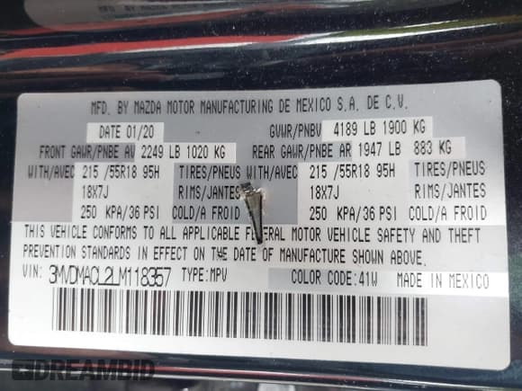 ✅ 2020 Mazda CX-30 Select • VIN: 3MVDMACL2LM118357 • Lot: 42895652. Listed on IAAI with 101,229 mi. Free auction sales archive from the USA and detailed vehicle history report at DreamBid. Image 9.