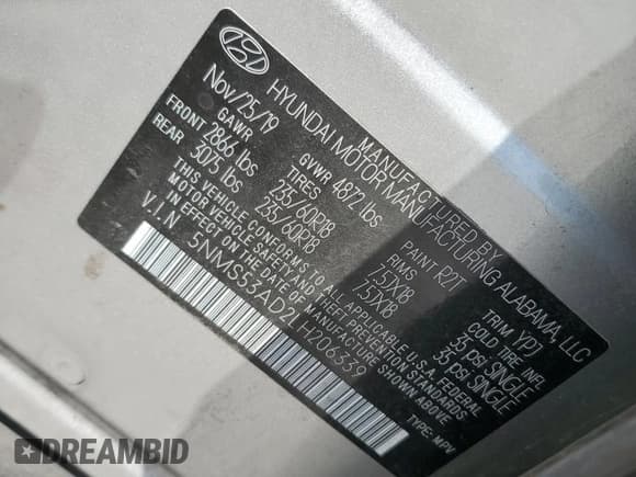 ✅ 2020 Hyundai Santa Fe Limited • VIN: 5NMS53AD2LH206339 • Lot: 66651265. Wystawiony na Copart z przebiegiem 146 808 mil. Bezpłatny archiwum sprzedaży aukcyjnych z USA i szczegółowy raport historii pojazdu na DreamBid. Zdjęcie 12.