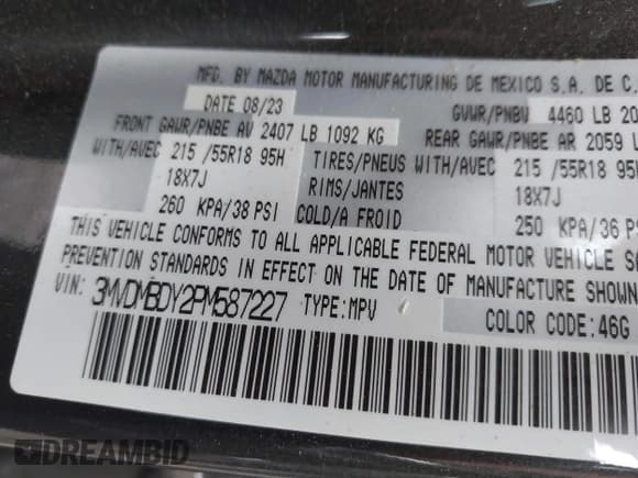 ✅ 2023 Mazda CX-30 Premium • VIN: 3MVDMBDY2PM587227 • Lot: 42778413. Listed on IAAI with 15,607 mi. Free auction sales archive from the USA and detailed vehicle history report at DreamBid. Image 9.