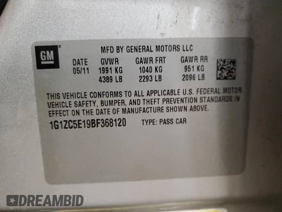 ✅ 2011 Chevrolet Malibu 1LT • VIN: 1G1ZC5E19BF368120 • Lot: 71110184. Listed on Copart with 130,885 mi. Free auction sales archive from the USA and detailed vehicle history report at DreamBid. Image 12.