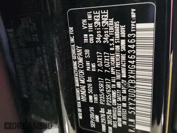 ✅ 2017 Hyundai Santa Fe 2.4L • VIN: 5XYZUDLBXHG463463 • Лот: 80150215. Опубликован ранее на Copart с пробегом 94 942 миль. Бесплатный доступ к архиву аукционных продаж из США и подробный отчёт об истории автомобиля на DreamBid. Изображение 14.