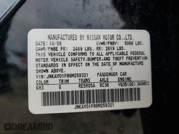 ✅ 2006 Infiniti M • VIN: JNKAY01F86M259321 • Lot: 80751855. Listed on Copart with Not provided. Free auction sales archive from the USA and detailed vehicle history report at DreamBid. Image 13.