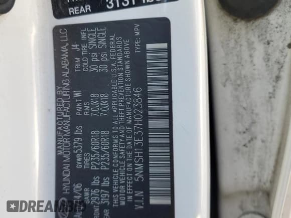 ✅ 2007 Hyundai Santa Fe SE • VIN: 5NMSH13E37H023846 • Lot: 76284514. Listed on Copart with 194,936 mi. Free auction sales archive from the USA and detailed vehicle history report at DreamBid. Image 14.