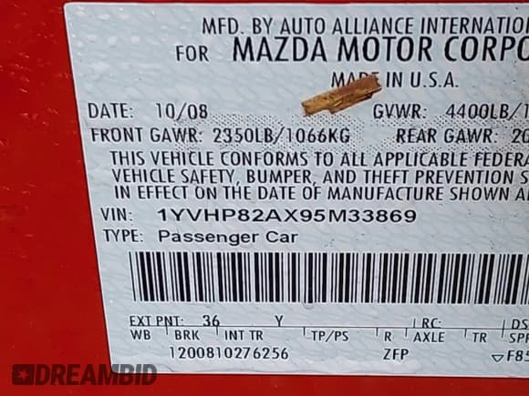 ✅ 2009 Mazda 6 i Grand Touring • VIN: 1YVHP82AX95M33869 • Lot: 41709478. Listed on IAAI with 163,682 mi. Free auction sales archive from the USA and detailed vehicle history report at DreamBid. Image 9.