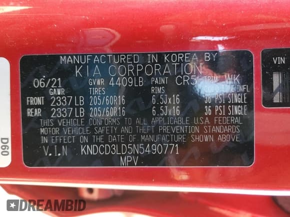 ✅ 2022 Kia Niro EX • VIN: KNDCD3LD5N5490771 • Lot: 48431915. Wystawiony na Copart z przebiegiem 168 762 mil. Bezpłatny archiwum sprzedaży aukcyjnych z USA i szczegółowy raport historii pojazdu na DreamBid. Zdjęcie 12.