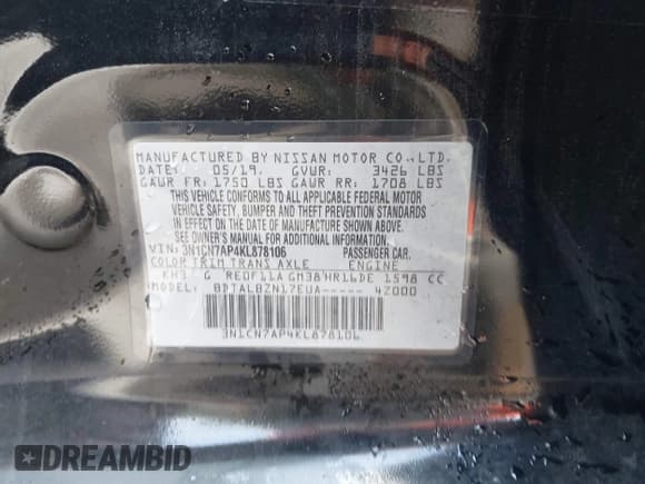 ✅ 2019 Nissan Versa SV • VIN: 3N1CN7AP4KL878106 • Lot: 43076437. Listed on IAAI with 72,448 mi. Free auction sales archive from the USA and detailed vehicle history report at DreamBid. Image 9.