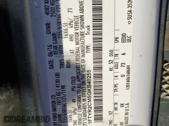 ✅ 2016 Ford Transit Cargo • VIN: 1FTYR2CM5GKB40255 • Lot: 86586675. Listed on Copart with 194,461 mi. Free auction sales archive from the USA and detailed vehicle history report at DreamBid. Image 13.