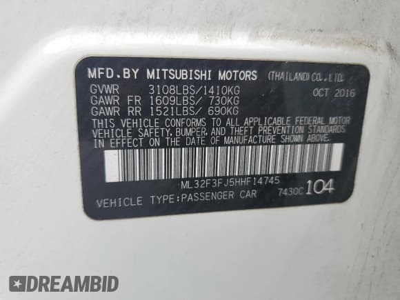 ✅ 2017 Mitsubishi Mirage ES • VIN: ML32F3FJ5HHF14745 • Лот: 92175015. Опубликован ранее на Copart с пробегом 165 568 миль. Бесплатный доступ к архиву аукционных продаж из США и подробный отчёт об истории автомобиля на DreamBid. Изображение 12.