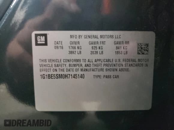 ✅ 2017 Chevrolet Cruze LT • VIN: 1G1BE5SM0H7145140 • Lot: 73217332. Listed on Copart with 76,006 mi. Free auction sales archive from the USA and detailed vehicle history report at DreamBid. Image 14.