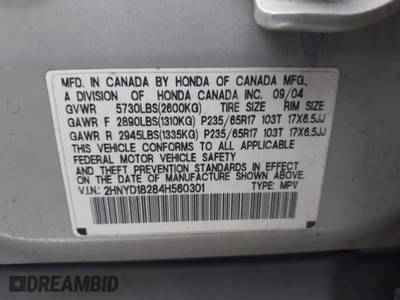 ✅ 2004 Acura MDX • VIN: 2HNYD18284H560301 • Lot: 42432224. Listed on IAAI with 223,181 mi. Free auction sales archive from the USA and detailed vehicle history report at DreamBid. Image 9.