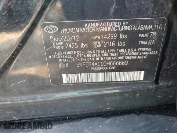 ✅ 2013 Hyundai Sonata GLS • VIN: 5NPEB4AC0DH666669 • Lot: 64456624. Wystawiony na Copart z przebiegiem 125 483 mil. Bezpłatny archiwum sprzedaży aukcyjnych z USA i szczegółowy raport historii pojazdu na DreamBid. Zdjęcie 12.