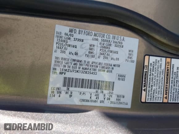 ✅ 2003 Ford Explorer XLT • VIN: 1FMZU73K13ZB35453 • Лот: 43561844. Опубликован ранее на IAAI с пробегом 292 481 миль. Бесплатный доступ к архиву аукционных продаж из США и подробный отчёт об истории автомобиля на DreamBid. Изображение 9.