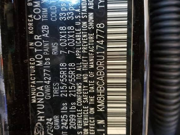 2024 Hyundai Kona SEL with VIN KM8HBCAB0RU174778, listed as a Copart auction lot 87528105 with 10,754 mi miles and Non repairable. Bid and sale history available at DreamBid. Image 13.