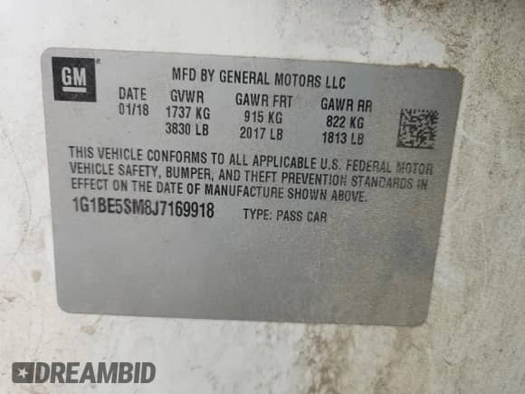 ✅ 2018 Chevrolet Cruze LT • VIN: 1G1BE5SM8J7169918 • Лот: 84881405. Опубликован ранее на Copart с пробегом 129 504 миль. Бесплатный доступ к архиву аукционных продаж из США и подробный отчёт об истории автомобиля на DreamBid. Изображение 12.