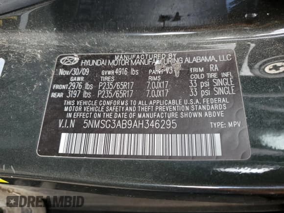 ✅ 2010 Hyundai Santa Fe GLS • VIN: 5NMSG3AB9AH346295 • Lot: 91244985. Wystawiony na Copart z przebiegiem 175 812 mil. Bezpłatny archiwum sprzedaży aukcyjnych z USA i szczegółowy raport historii pojazdu na DreamBid. Zdjęcie 12.