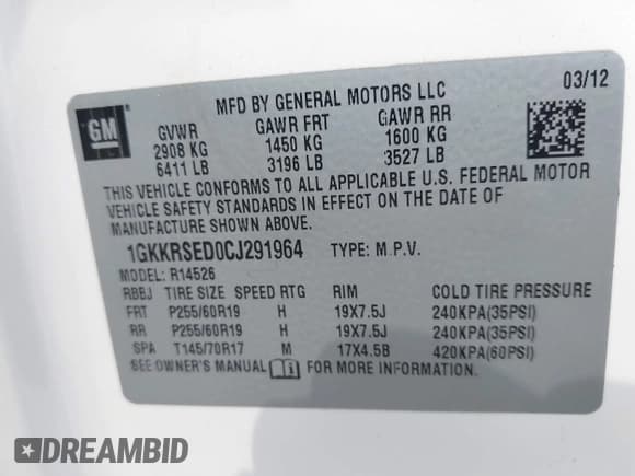 ✅ 2012 GMC Acadia SLT2 • VIN: 1GKKRSED0CJ291964 • Лот: 42898319. Опубликован ранее на IAAI с пробегом 152 498 миль. Бесплатный доступ к архиву аукционных продаж из США и подробный отчёт об истории автомобиля на DreamBid. Изображение 9.