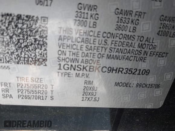 ✅ 2017 Chevrolet Tahoe LT • VIN: 1GNSKBKC9HR352109 • Lot: 42409091. Listed on IAAI with 88,981 mi. Free auction sales archive from the USA and detailed vehicle history report at DreamBid. Image 9.