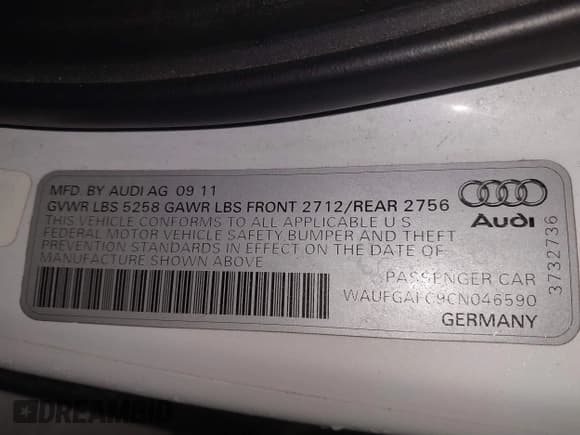 ✅ 2012 Audi A6 Premium • VIN: WAUFGAFC9CN046590 • Лот: 41942903. Опубликован ранее на IAAI с пробегом 99 387 миль. Бесплатный доступ к архиву аукционных продаж из США и подробный отчёт об истории автомобиля на DreamBid. Изображение 9.