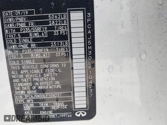 ✅ 2020 Infiniti QX50 Essential • VIN: 3PCAJ5M30LF104237 • Лот: 41964898. Опубликован ранее на IAAI с пробегом 42 277 миль. Бесплатный доступ к архиву аукционных продаж из США и подробный отчёт об истории автомобиля на DreamBid. Изображение 9.