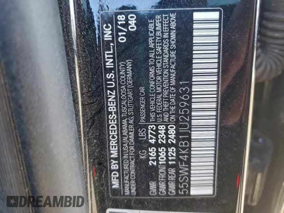 ✅ 2018 Mercedes-Benz C 300 • VIN: 55SWF4KB1JU259631 • Lot: 94439875. Wystawiony na Copart z przebiegiem 75 842 mil. Bezpłatny archiwum sprzedaży aukcyjnych z USA i szczegółowy raport historii pojazdu na DreamBid. Zdjęcie 12.