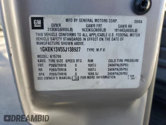 ✅ 2005 GMC Yukon SLE • VIN: 1GKEK13V55J138927 • Лот: 88512835. Опубликован ранее на Copart с пробегом 194 340 миль. Бесплатный доступ к архиву аукционных продаж из США и подробный отчёт об истории автомобиля на DreamBid. Изображение 13.