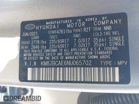 ✅ 2022 Hyundai Tucson Preferred • VIN: KM8JBCAE6NU065702 • Lot: 41757355. Wystawiony na IAAI z przebiegiem 34 092 mil. Bezpłatny archiwum sprzedaży aukcyjnych z USA i szczegółowy raport historii pojazdu na DreamBid. Zdjęcie 9.