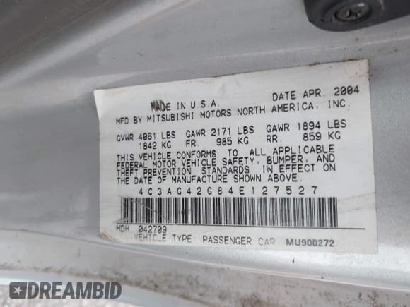 ✅ 2004 Chrysler Sebring • VIN: 4C3AG42G84E127527 • Lot: 43802397. Listed on IAAI with 116,824 mi. Free auction sales archive from the USA and detailed vehicle history report at DreamBid. Image 9.