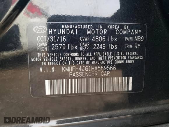 2017 Hyundai Azera Limited with VIN KMHFH4JG1HA589566, listed as a Copart auction lot 77469164 with 50,025 mi miles and Salvage title. Bid and sale history available at DreamBid. Image 13.