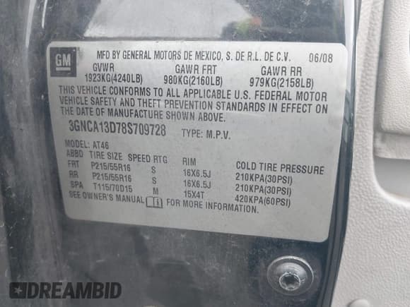 ✅ 2008 Chevrolet HHR LS • VIN: 3GNCA13D78S709728 • Lot: 41499086. Listed on IAAI with 254,910 mi. Free auction sales archive from the USA and detailed vehicle history report at DreamBid. Image 9.