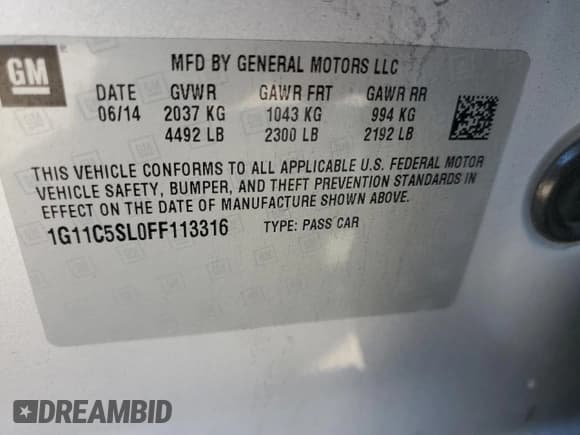 ✅ 2015 Chevrolet Malibu LT • VIN: 1G11C5SL0FF113316 • Lot: 82023015. Listed on Copart with 113,130 mi. Free auction sales archive from the USA and detailed vehicle history report at DreamBid. Image 13.