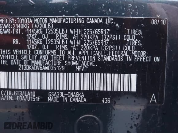 ✅ 2010 Toyota RAV4 Limited • VIN: 2T3DK4DV6AW035129 • Lot: 43554788. Listed on IAAI with 154,057 mi. Free auction sales archive from the USA and detailed vehicle history report at DreamBid. Image 9.