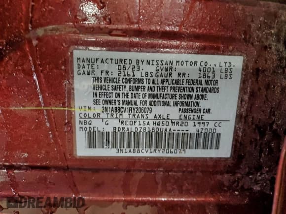 ✅ 2024 Nissan Sentra SV • VIN: 3N1AB8CV1RY206079 • Lot: 95506085. Listed on Copart with 48,132 mi. Free auction sales archive from the USA and detailed vehicle history report at DreamBid. Image 12.