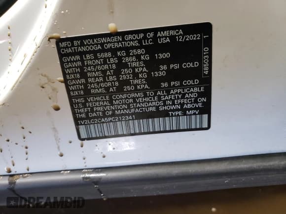 ✅ 2023 Volkswagen Atlas SE • VIN: 1V2LC2CA5PC212341 • Lot: 48790405. Listed on Copart with 47,757 mi. Free auction sales archive from the USA and detailed vehicle history report at DreamBid. Image 13.