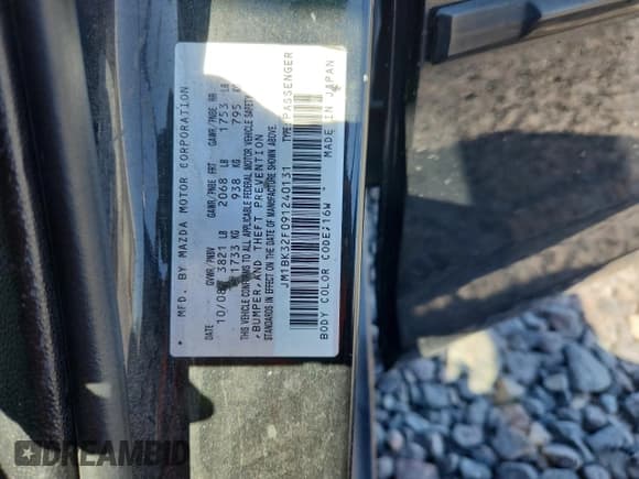 ✅ 2009 Mazda 3 i Touring Value • VIN: JM1BK32F091240131 • Lot: 81817405. Listed on Copart with 217,037 mi. Free auction sales archive from the USA and detailed vehicle history report at DreamBid. Image 12.