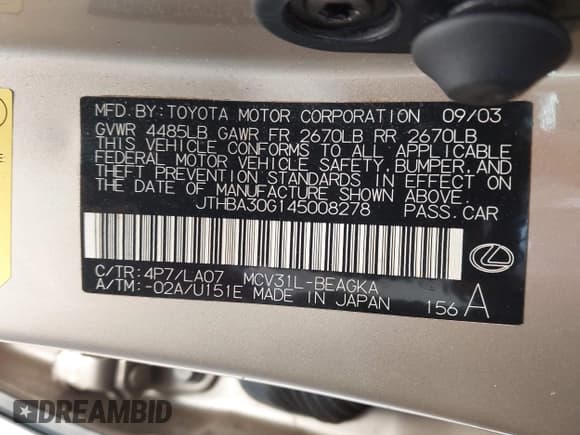 ✅ 2004 Lexus ES 350 • VIN: JTHBA30G145008278 • Лот: 43295374. Опубликован ранее на IAAI с пробегом 94 278 миль. Бесплатный доступ к архиву аукционных продаж из США и подробный отчёт об истории автомобиля на DreamBid. Изображение 9.