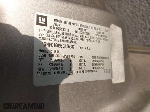 ✅ 2008 Chevrolet Suburban LTZ • VIN: 3GNFC16098G106587 • Lot: 43343278. Listed on IAAI with 213,740 mi. Free auction sales archive from the USA and detailed vehicle history report at DreamBid. Image 9.