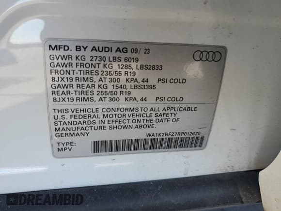 ✅ 2024 Audi Q4 e-tron • VIN: WA1K2BFZ7RP012620 • Lot: 79662244. Listed on Copart with 29,828 mi. Free auction sales archive from the USA and detailed vehicle history report at DreamBid. Image 14.