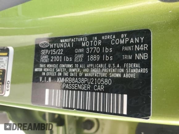 ✅ 2023 Hyundai Venue SE • VIN: KMHRB8A38PU210580 • Lot: 46027215. Listed on Copart with 14,622 mi. Free auction sales archive from the USA and detailed vehicle history report at DreamBid. Image 14.