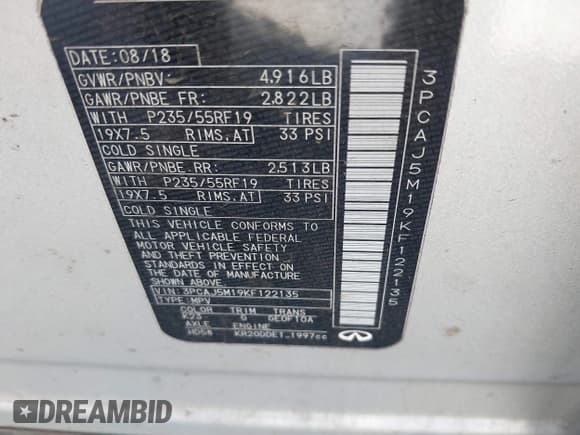 ✅ 2019 Infiniti QX50 Essential • VIN: 3PCAJ5M19KF122135 • Lot: 41722309. Wystawiony na IAAI z przebiegiem 145 920 mil. Bezpłatny archiwum sprzedaży aukcyjnych z USA i szczegółowy raport historii pojazdu na DreamBid. Zdjęcie 9.